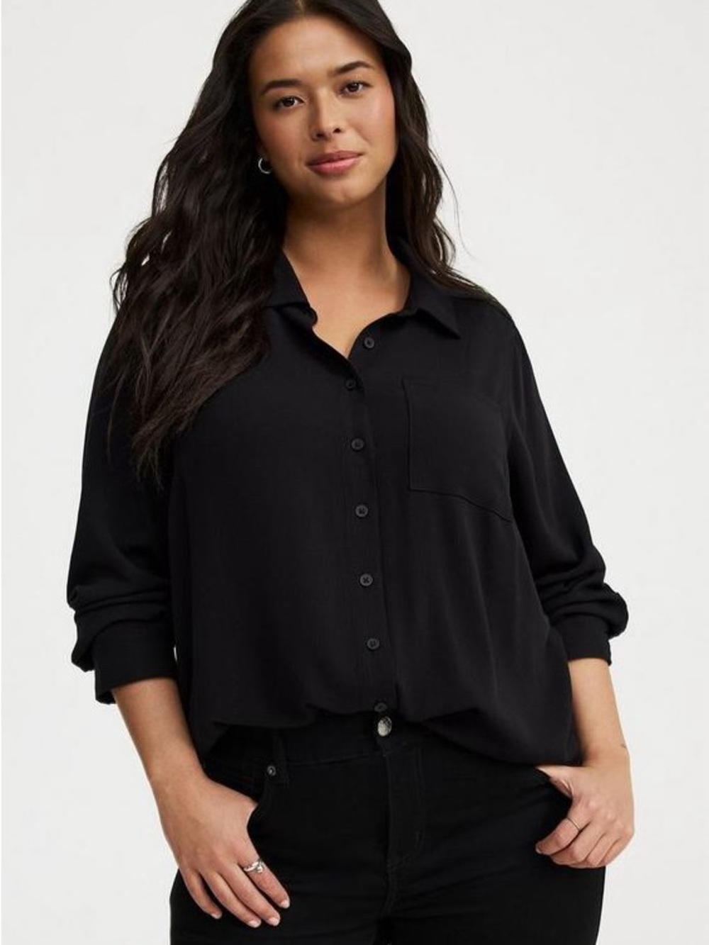 Torrid Lizzie Button-Up Shirt Classic Black Women's Shirt Long Sleeve Size 3X